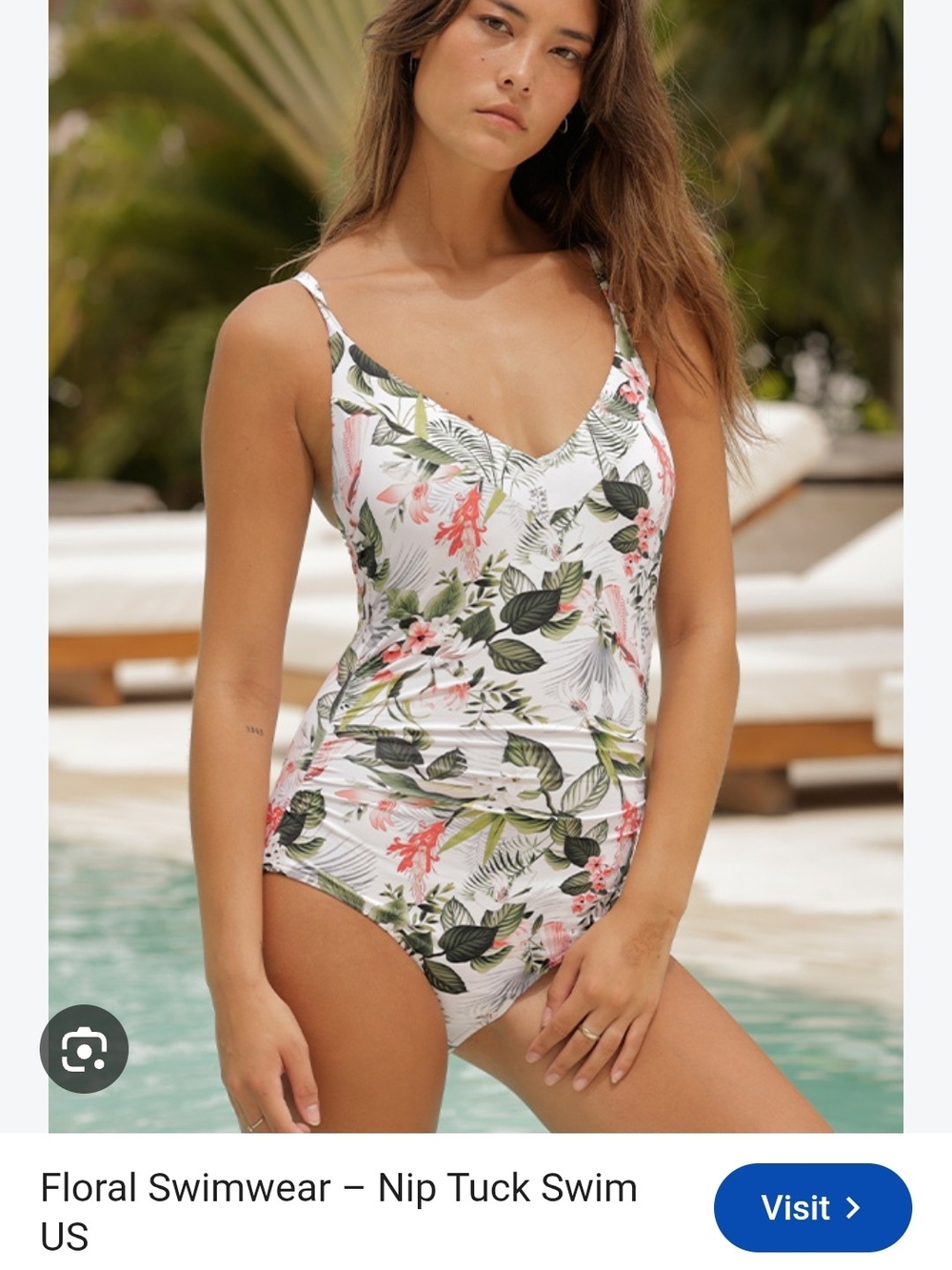 Nip Tuck Swim Floral One-Piece Swimsuit in White with Green & Pink Leaf Print